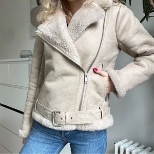 Abercrombie and Fitch Faux Suede Sherpa-Lined Coat